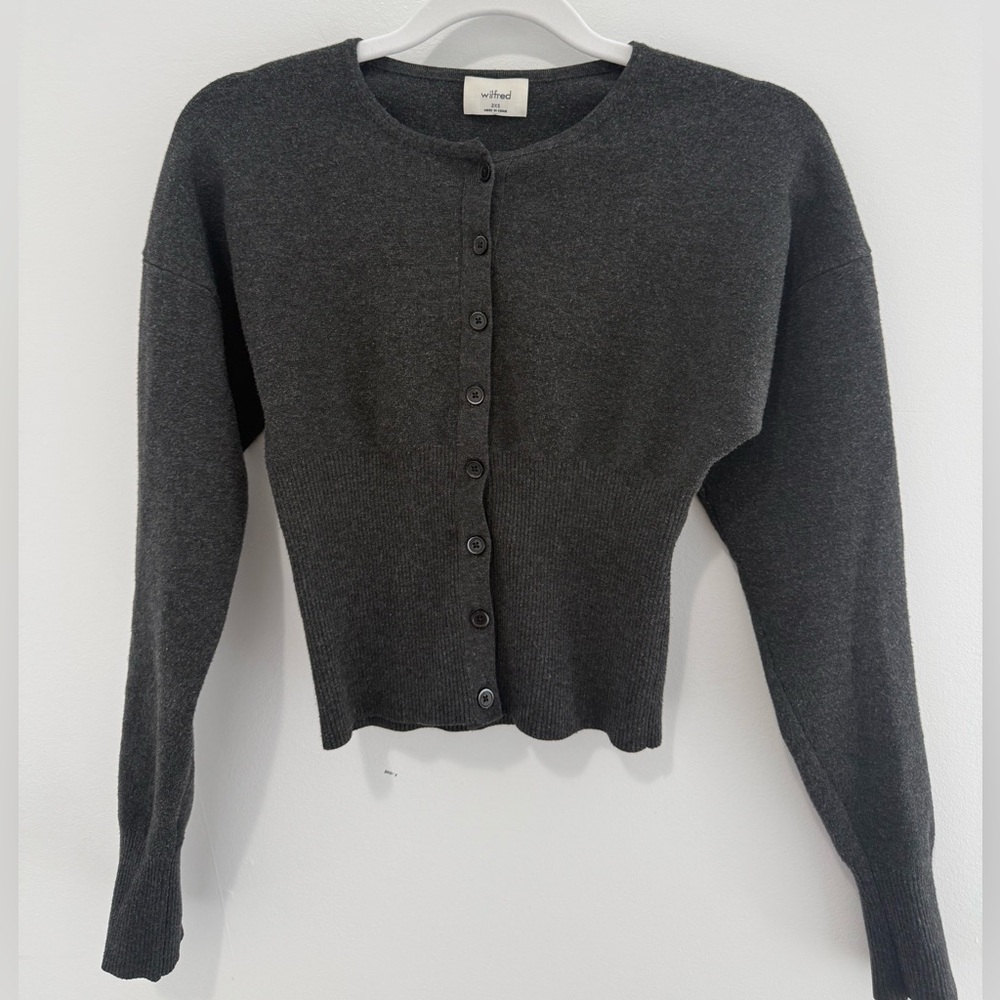 Aritzia Wilfred Golightly Wonder Yarn Cardigan Dark Grey XXS - Picture 5 of 10